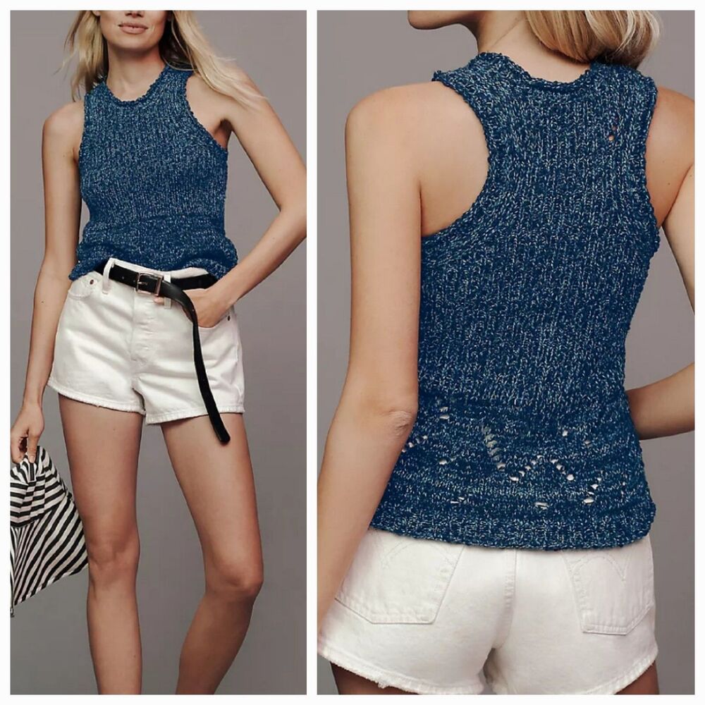 Anthropologie Pilcro Stitched Sleeveless Knit Sweater Tank Navy Blue NWT Size M - Picture 9 of 16